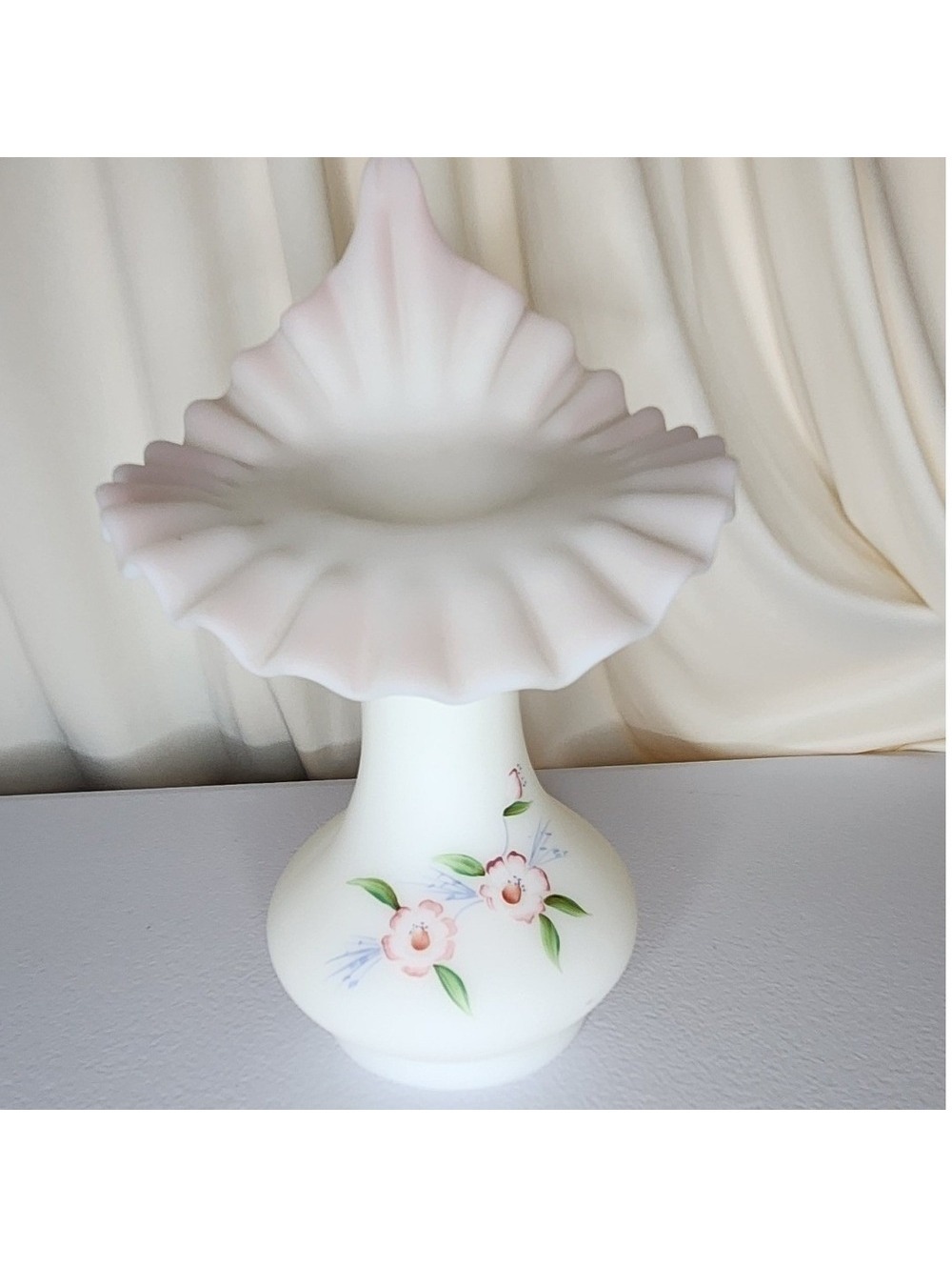 Fenton Rose Bing Sating Jack in the Pulpit Vase - Hand Painted